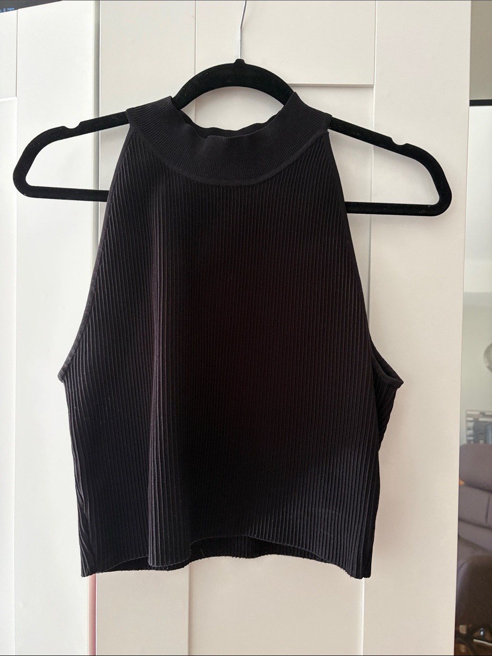 Aritzia Black Ribbed Mock-Neck Crop Top